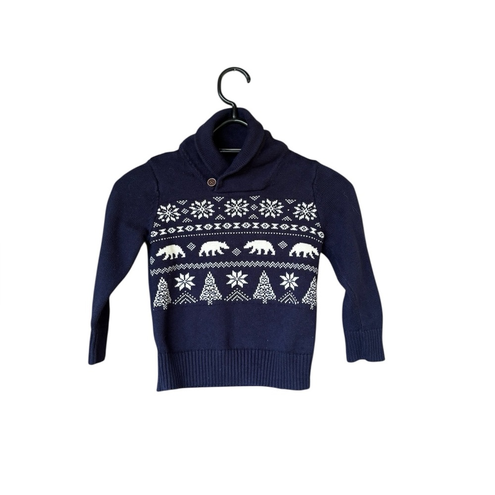 The Children’s Place Boys Navy Blue Fair Isle Shawl Collar Sweater Size 4‎